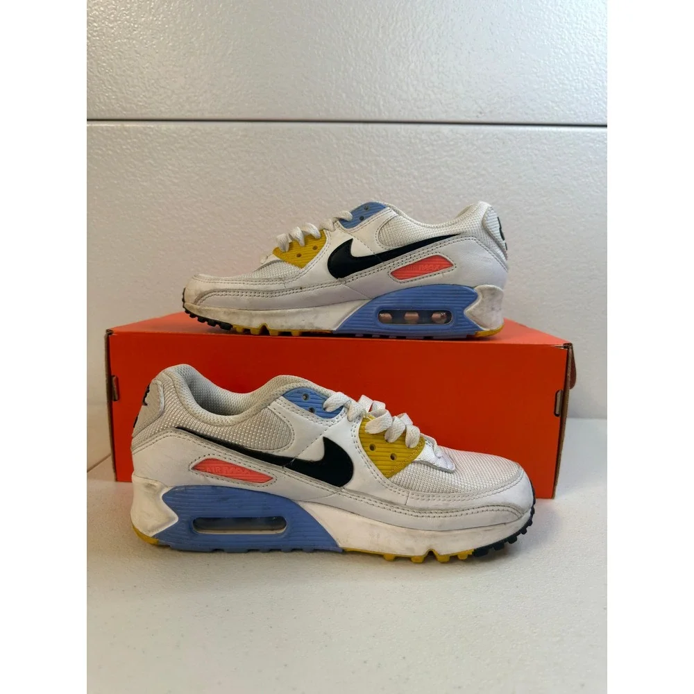 Nike Air Max 90 White  Multi Color Psychic Blue 7W #2404